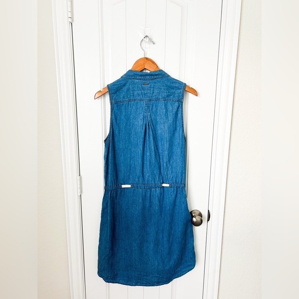 Prana Sunrise Peak Denim Tie Waist Button Down Dress with Pockets Size Small - Picture 3 of 4
